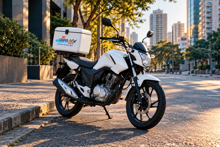 Imagem ilustrativa de uma moto de entregas em rua urbana
